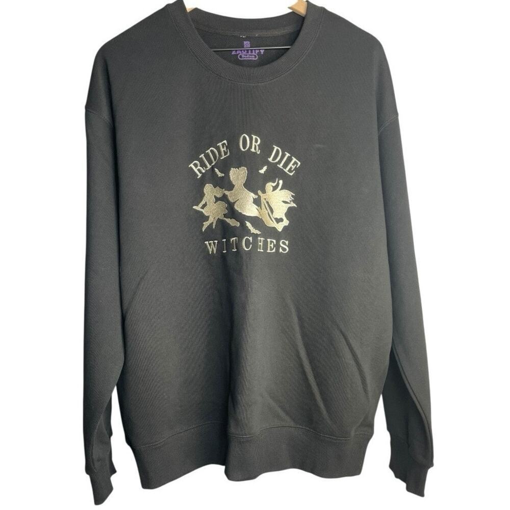 Zaotify Women’s Black Halloween Ride Or Die Witches Crewneck Sweatshirt Medium
